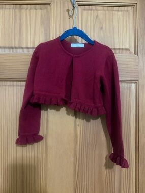 Toddler 4t Maroon Ruffle Trim Cropped Cardigan Shrug